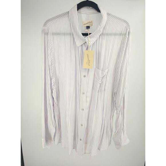 Universal‎ Thread Shirt Plus 2X Pinstripe  Button Up Long Sleeve White Blue NWT - Picture 1 of 9